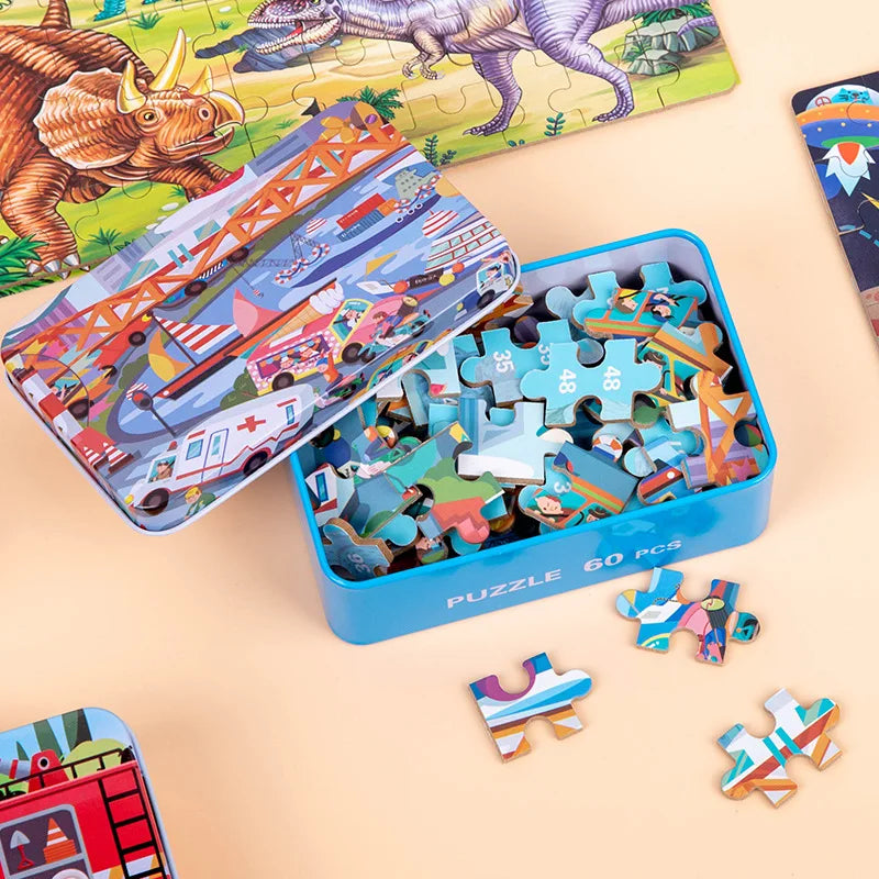 60 Pcs Kids Wooden Puzzle Set