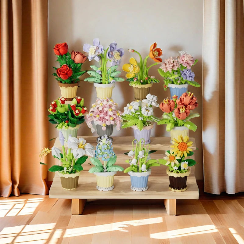 Flower Bouquet Basket Building Blocks