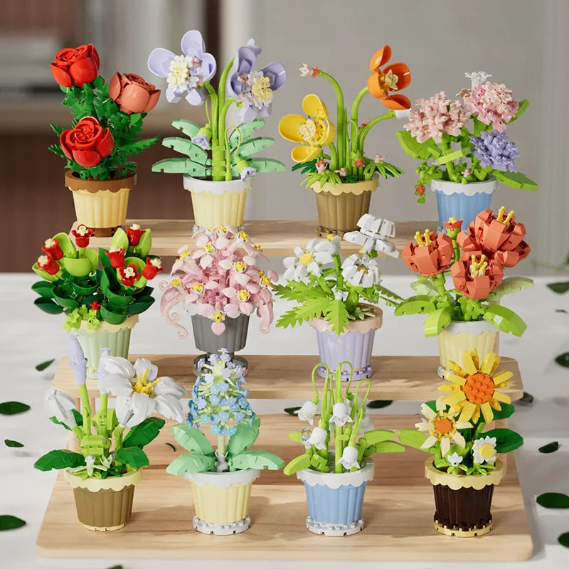 Flower Bouquet Basket Building Blocks