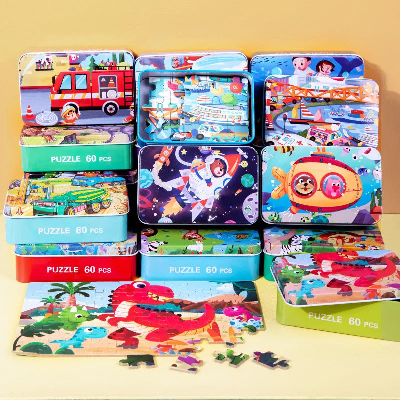 60 Pcs Kids Wooden Puzzle Set