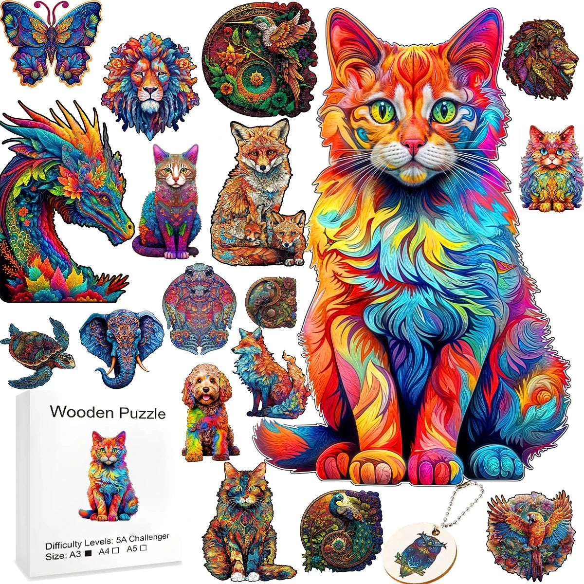 Brain Teaser Jigsaw Animal Puzzle + Key Chain